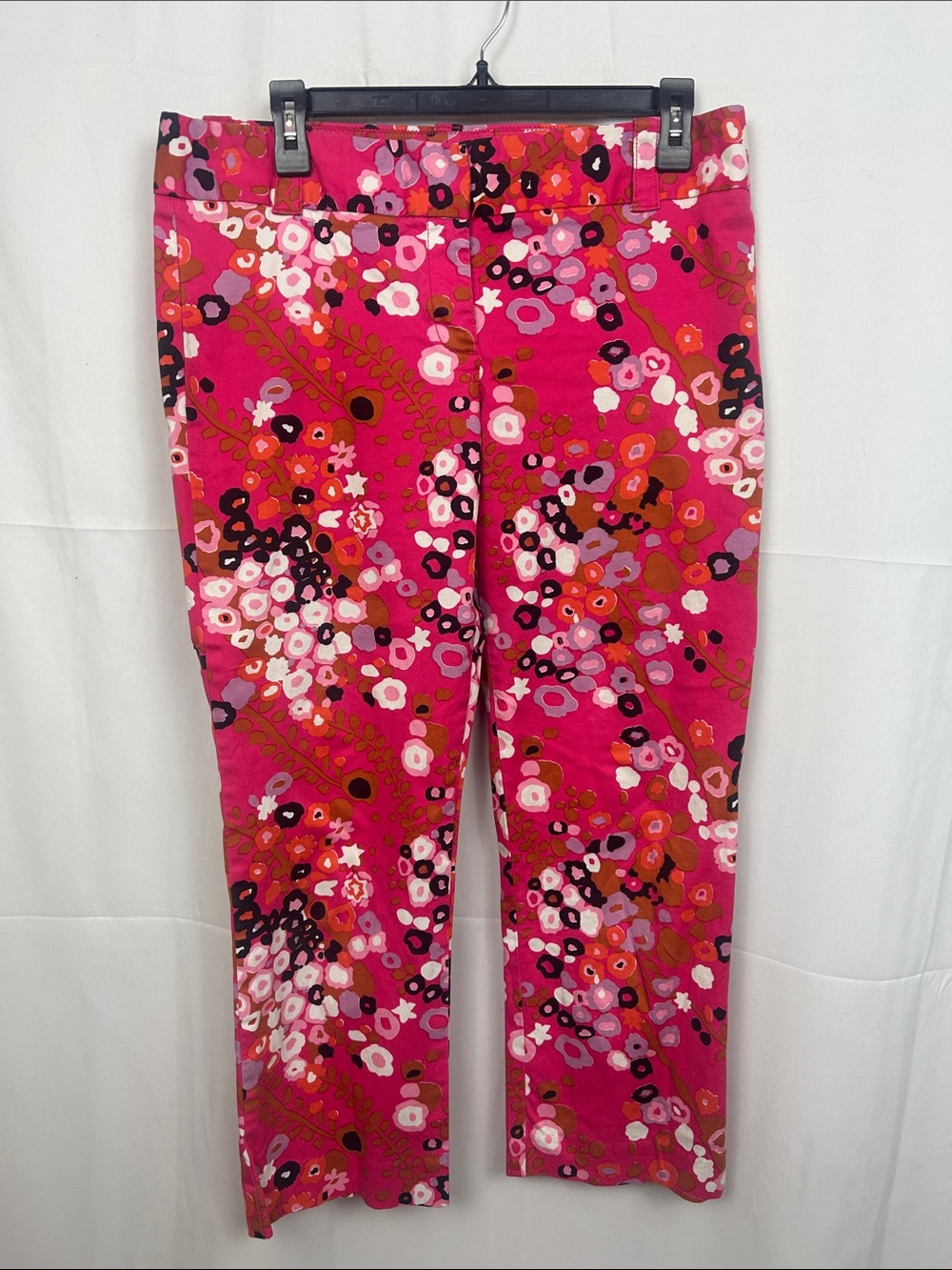 J. Crew Bright Pink Floral Print Stretch Pants